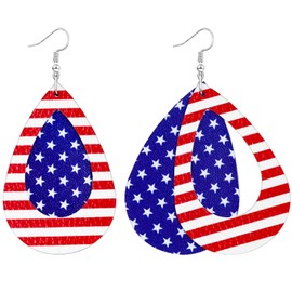 Nanafast 4th of July Earrings for Women PU Leather American Flag Earrings Dangle Patriotic Earrings Fourth of July Accessories for Labor Independence Day-Hollow