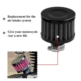 RYANSTAR Filtro de aire de 12 mm, filtro de entrada de aire frío, respirador, turbo, ventilación universal, filtro de admisión de aire, color negro para coche y motocicleta