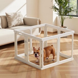 Clear Acrylic Dog Playpen - 7.8 sq.ft, 24" H 8 Planes Transparent Dog Fence Indoor, Sturdy Pet Pen for Puppy/Small Dog/Rabbit/Cat/Pig, Easy Assemble & Cleaning Plastic Whelping Box Enclosure, White