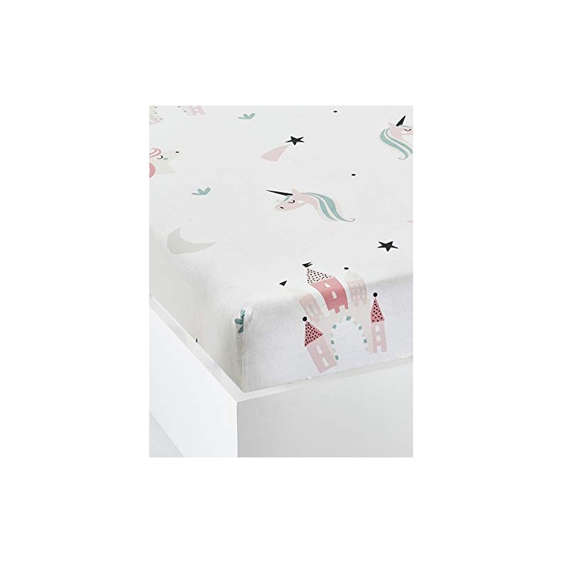 VERTBAUDET Fitted Sheet for Girls "Unicorns" White Printed 90 x