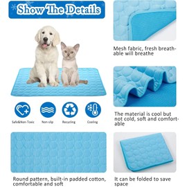 Dog Cooling Mat, Pet Dog Self Cooling Pad, Self Cooling Ice Silk Cooling Mat for Dogs, Summer Cooling Mat, Washable Portable and No Gel Pet Soft Pad, for Dogs Cats, Kennels, Crates and Beds (Blue)