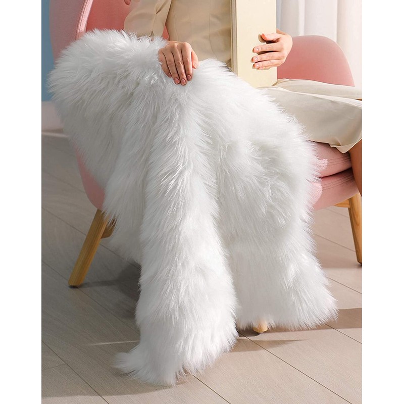 HEQUN faux sheepskin rug, artificial longhair fur decorative rug, sofa