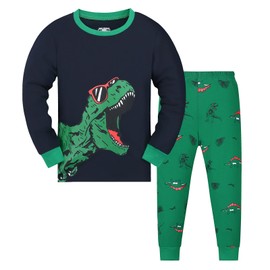 Gumyoss Boys' Pyjamas Children's Pyjamas Dinosaur Digger Long Sleeve Cotton Winter Sleepwear 98 104 110 116 122 128 134, Navy/Dinosaur
