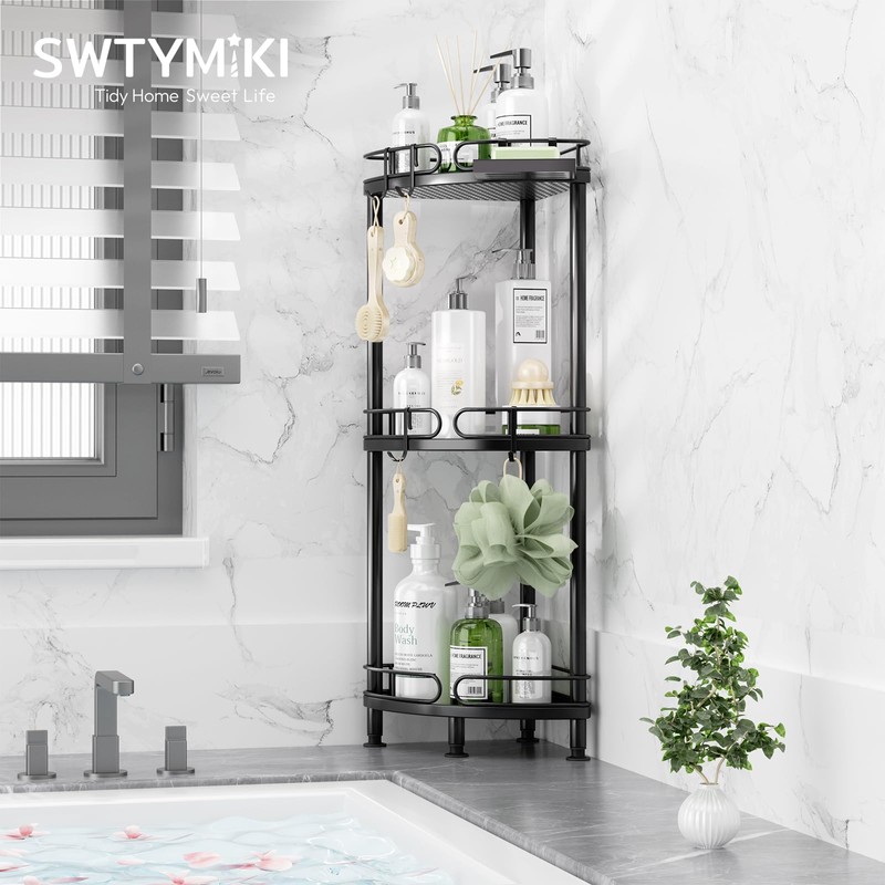 SWTYMIKI Corner Shower Caddy Standing - 3 Tier Rustproof Metal