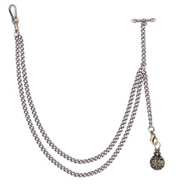 ManChDa Pocket Watch Chain Single Albert Chain with T Bar & Lobster Clasps Ball Bronze