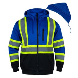 FONIRRA High Visibility Hoodie for Men Reflective ANSI Class 3 Detachable Hood Safety Sweatshirts Hi Vis Construction Work Jackets