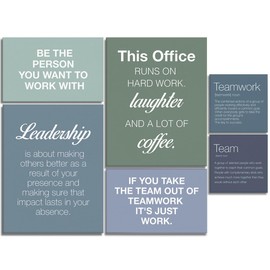 YEOION Motivational Teamwork Canvas Wall Art,Inspirational Canvas Wall Art for Office,Light Blue and Green Positive Quotes Wall Decor Set of 6