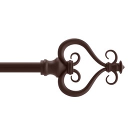 Kenney KN65407 Serena Large Plastic Heart Scroll End Standard Decorative Window Curtain Rod, 48-84" Adjustable Length, Chocolate Finish, 5/8" Diameter Steel Tube