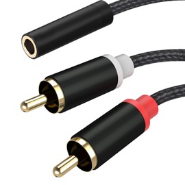 3.5mm Female to 2 RCA Male Stereo Cable, 3.5mm to RCA Bi-Directional AUX Auxiliary Y Cable Gold Plated Adapter Compatible for TV,Smartphones, MP3, Tablets, Speakers,Home Theater