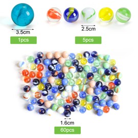 HAKACC 66 PCS Glass Marbles, 3 Sizes Assorted Colors Round Marbles Toy, Variety of Patterns Marbles Bulk for Kids Marble Games, DIY and Home Decoration