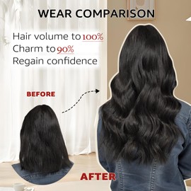 SAFIRENY Wire Hair Extensions Real Human Hair, 16inch Natural Black 70g Invisible Wire Hair Extensions Straight, Invisible Fish Line Extensions for Women (#1B-16inch)