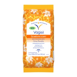 Vagisil Scentsitive Scents Daily Feminine Intimate Wipes for Women, Gynecologist Tested, Citrus Paradise, 20 Wipes in Resealable Pouch (Pack of 1)