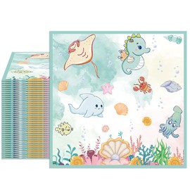 Ocean Birthday Party Decorations 40Pcs Ocean Animal Baby Show Napkins 2 Ply 6.5x6.5 in Disposable Ocean Napkins for Dinner Wedding Bridal Summer Beach Under The Sea Baby Shower Decorations
