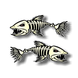 2 Skeleton Fish 12" Vinyl Sticker Decals for Fishing Boat Tacklebox Lures Crankbait Ice Shack Decal Stickers (2 Decals - 4.5"x 12")