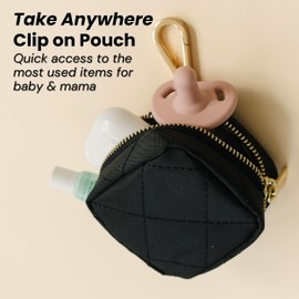 Lion & Light Baby Pacifier Holder Case | Travel-Friendly Pacifier Case for Diaper Bag | Easy Clean Pacifier Holder for Baby Essentials | Small Zippered Binky Holder | Clip-On Black Pod Pouch