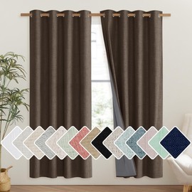 NICETOWN Coffee Vintage Linen 100% Blackout Curtains for Living Room, Thermal Insulated Curtains 84“ Long, Noise Reducing Window Treatment Drapes for Hall Room, 52" Wide Per Panel, Set of 2