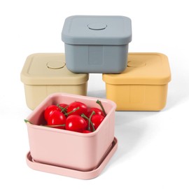 AOEDEO 4 pcs 10 oz Silicone Snack Containers with Lids Silicone Food Storage Containers, Baby Snack Container Small Lunch Container for Kids, Daycare, School and Travel