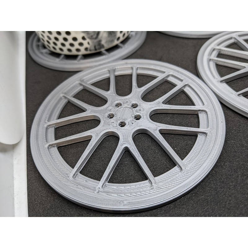 Car Wheel Rim Drink Coasters (Set of 4) in Silver