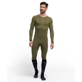FALKE Men's Warm Long M Ti Functional Yarn Quick Dry 1 Piece Base Layer Bottom, Green Herb 7754, XXL