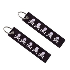 2PCS Skull Embroidered Flag Keychain,Embroider Pirate Jolly Roger Tag Keyring Key Chain for Car Motorcycle Auto