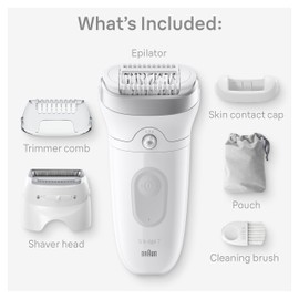 Braun Epilator Silk-épil 7, Hair Removal Device, Women Shaver & Trimmer, Wet and Dry, Wide Head, Includes Shaver Head and Trimmer Comb, SE7-041, Silver