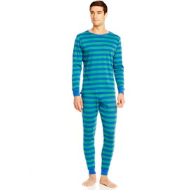 Leveret Mens Blue & Green Striped 2 Piece Pajama Set 100% Cotton Medium