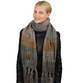 C.C Women's Long Multicolored Warm Cable Knit Shawl Wrap Tassel Scarf-Rose/Mint