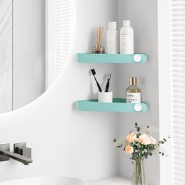 Sotfamily Plastic Shower Caddy Corner (For 90° Only), 2 Pack Adhesive Corner Shower Shelves for Bathroom Organizers and Storage, Turquoise