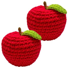 JOONOR 2 Pieces Handmade Crochet Apple Statue,Hand-Knitted Apple with Stem Leaves Ornaments Lifelike Woolen Yarn Red Apple Figurine Decor for Home Office Car