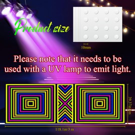 Haull 118 x 39 Inch Neon Light up Dance Floor Glow in The Dark Runner UV Reactive Blacklight Floor Aisle Runner Decor Wall Props for 80s 90s Neon Birthday Party Decorations(Square)