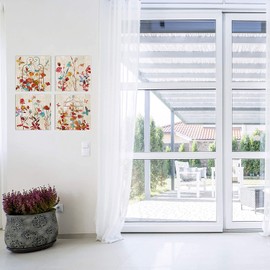 Renditions Gallery Canvas Wall Art, 4 Panels Set 16x16 Inches Each Framed Artwork,Rainbow Wildflowers Colorful Flowers Painting Pictures for Bathroom Decorations