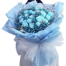 VOWOVOSDAY 20 Pcs Flower Wrapping Paper, Waterproof, 12x11 Inch, Misty Blue, For DIY Crafts, Gift Packaging, Floral Wrapping, Occasions: Valentine's Day, Mother's Day, Birthdays, Weddings