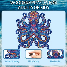 200 Pieces Octopus Wooden Puzzles for Adults, 11.8x11 Inches Octopus Jigsaw Puzzles, Ocean Wood Puzzle, Unique Shape Octopuses Puzzle Gift for Jigsaw Lovers Family Game Home Decor