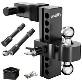 Adjustable Trailer Hitch for 2-Inch Receiver-8-Inch Drop/Rise,2" & 2-5/16" Ball Hitches for Trucks,18,500 LBS GTW, Heavy Duty Aluminum Tow Hitch with Anti-Theft Locking Pins,Black