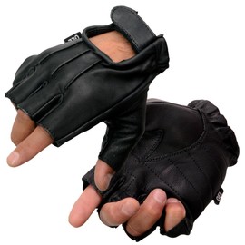 Milwaukee Leather SH206 Men's Black Leather Gel Padded Palm Fingerless Motorcycle Hand Gloves W/ ‘Welted’ Design - Medium