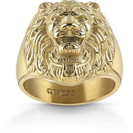 GUESS Jumr78001Jw Men's Ring 316L Steel with Golden Lion Head Size 22, Steel, No Gemstone