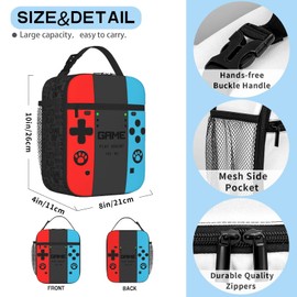 Video Game Lunch Bag for Boys Girls Insulated Game Lunch Box For Kid Teen Adult Reusable Kids Lunchbox for School Work Office Travel Picnic Hiking Waterproof Leakproof Portable Fits Most Bento Boxes