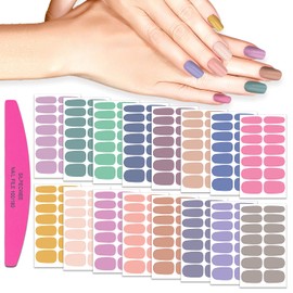 SILPECWEE 224 Pieces 16 Sheets Nail Polish Strips Solid Color Nail Polish Stickers Nail Wraps for Women Self Adhesive Nail Art Stickers with Nail File (Light Colour)