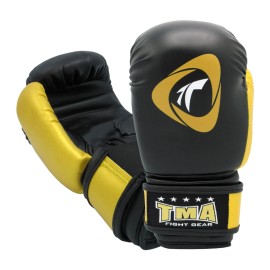 TMA 6 OZ KIDS BOXING GLOVES HIGH QUALITY LEATHER - 6 oz, BLACK/GOLD