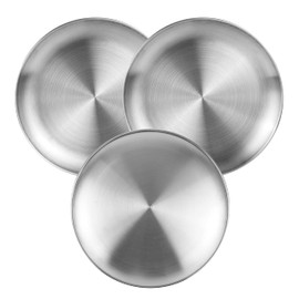 JSMTKJ Set of 3 Stainless Steel Round Tableware Plates Camping Set Diameter 20 cm Sturdy Stainless Steel Plates for Camping, Kitchen, Party