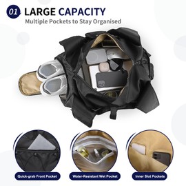 SUIKIHUM Gym Tote Bag for Women with Water Bottle Pack, Lightweight Duffle Bags for with Shoe Compartment, Workout Yoga Mat Luggage(Black)