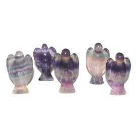 Rainbow Fluorite Gemstone Angel Figurine Large 50 mm | Healing Stone and Lucky Charm/Talisman | Fluorite Crystal Guardian Angel