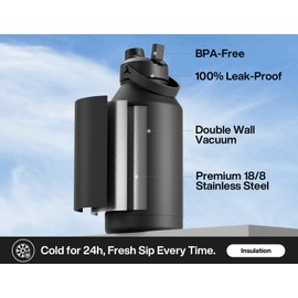 POWCAN 64 oz Insulated Water Bottle with 2-in-1 Straw and Spout Lid, Keep Cold 24H, Leak-Proof, BPA-Free, Double Wall Stainless Steel Water Bottle for Sports, Gym, Travel, and School (Dark Knight)