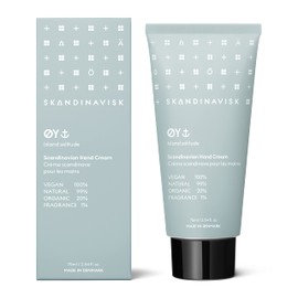 Skandinavisk ØY 'Island' Organic Hand Cream. Fragrance Notes: Crabapple and Dog Rose, Water Mosses and Green Leaves. Vegan formula. 2.54 fl. oz.