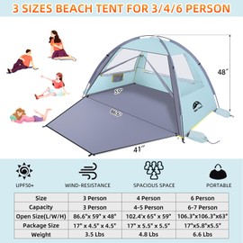 Happy Travel Beach Tent, UPF 50+ UV Protection Sun Shade Shelter for 3/4/5/6/7/8 Person, Portable Beach Canopy for Family & Baby, Lightweight & Easy Setup Beach Cabana with 3 Ventilation Mesh Windows