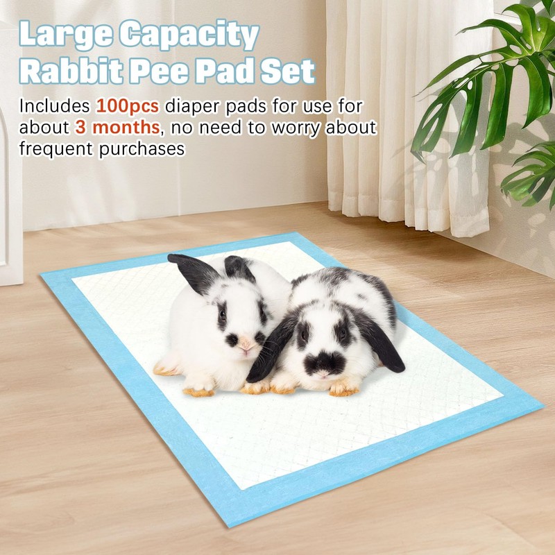 kathson 100PCS Rabbit Pee Pads 18"× 13" Disposable Cage Liners