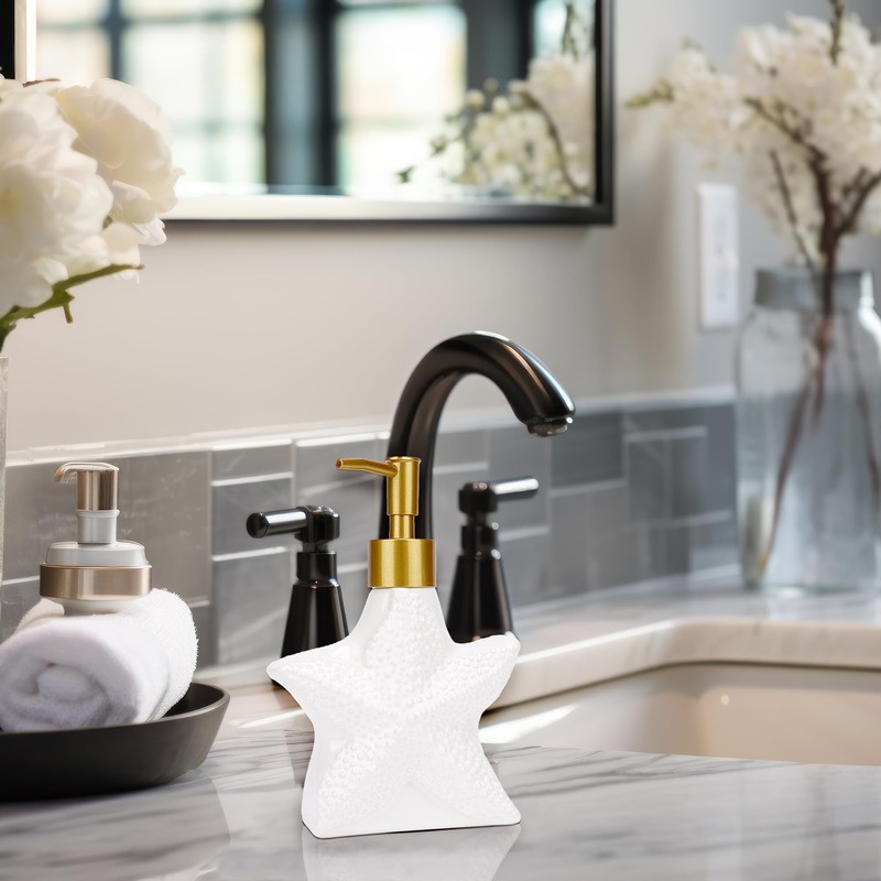 BUNCHBRAVO Starfish Soap Dispenser, 11oz Ceramic Lotion Pump Bottle, Nautical