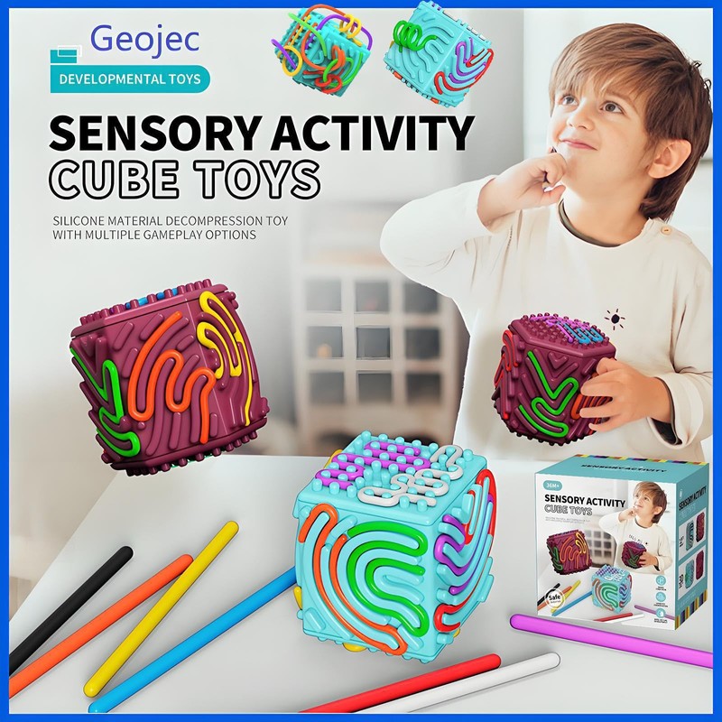 3D Sensory Activity Board,Silicone Cube Fidget Toy for Anxiety,Calming,ADHD,Stress &