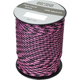 Savage Island 100m Reel Paracord Army Camping for Tent Basha Bivi Shelter Buidling Hammock Gardening Bushcraft in Green, Black, Coyote and Red Colours (Black/Pink)