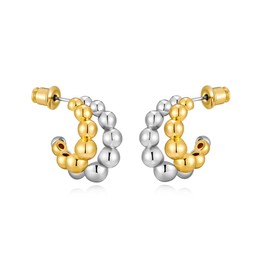 MYCUTEY Small Double Hoop Earrings for Women Gold and Silver Beaded Huggie Hoop Statement Earrings Mixed Metal Jewelry Gift, Copper, No Gemstone